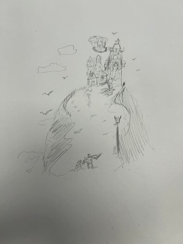 Castle on a hill, pencil sketch