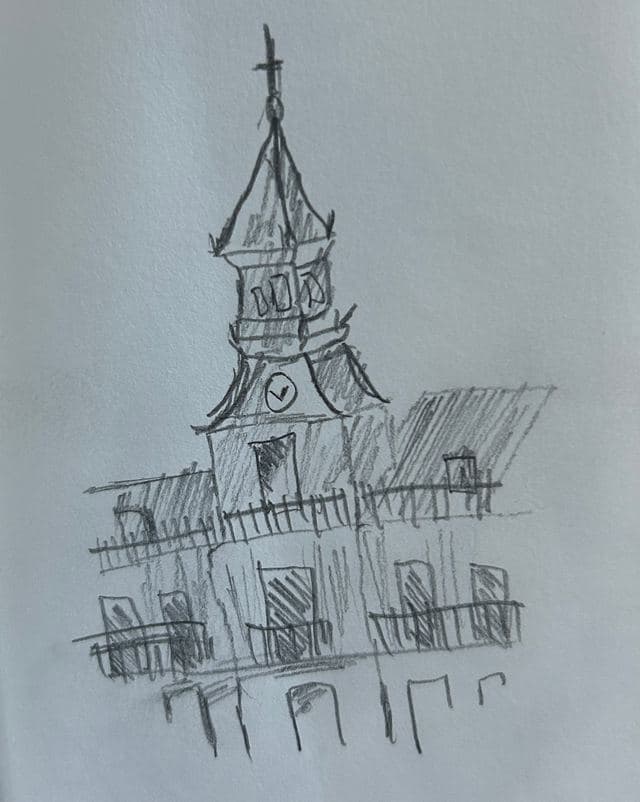 Clock tower, pencil sketch